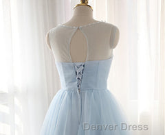 Simple Light Blue Short Tulle Cheap Elegant Charming Homecoming Dresses