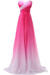 Pink Sweetheart Long Gradient Chiffon Elegant Prom Dresses