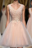 Blush Pink V Neck Applique Short Top Selling 2024 Homecoming Dresses
