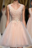 Blush Pink V Neck Applique Short Top Selling 2026 Homecoming Dresses