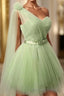 Charming One Sholder Short Tulle Short Sage Simple Cheap Homecoming Dresses