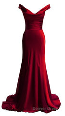red mermaid off shoulder navy blue prom Dresses mermaid satin backless charming formal evening gowns 2024 party Dresses
