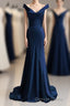 red mermaid off shoulder navy blue prom Dress mermaid satin backless charming Prom Gown 2026 Prom Dresses