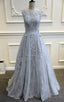 gray blue lace wedding Dress elegant blue Gowns A Line lace tulle custom made wedding Dresses