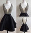 Black Satin V back Rhinestone Little Black Juniors Homecoming Dresses