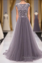 Grey Beading With Flower Type Modest Long Floor Length For Teens Prom Dresses