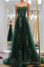 Sweetheart Long Lace Green Sweep Train Lace Up Prom Dresses