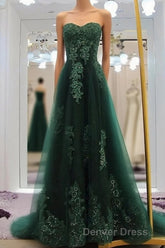 Sweetheart Long Lace Green Sweep Train Lace Up Prom Dresses