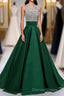 Satin Green Modest Beading Long For Teens Prom Dresses