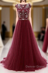 Burgundy Wine Red Beading Long Sexy Prom Dresses