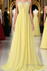 Sweetheart Long Yellow Chiffon Beaded Pregnant High Low For Teens Simple Cheap Bridesmaid Dresses