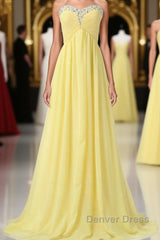 Sweetheart Long Yellow Chiffon Beaded Pregnant High Low For Teens Simple Cheap Bridesmaid Dresses