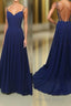 Simple A Line Spaghetti Straps Backless Royal Blue Long Prom Dresses
