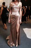 Off The Shoulder Split Front Long Sexy Simple Prom Dresses