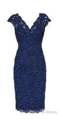 Prom Dress Sexy V Neck Navy Blue Lace Short Mother Of The Bride Dress