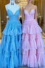 Prom Dress With Tiered Ruffle Skirt And Ruched Bodice, Wedding Dresses