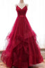 2026 A Line Red Sweetheart Tulle Layered Long Prom Dresses