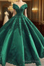 Prom Dresses Elegant Green Satin Ball Gown Wedding Dresses Lace Embroidery Beaded Off The Shoulder For Bridal Party