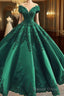 Prom Dress Elegant Green Satin Ball Gowns Wedding Dresses Lace Embroidery Beaded Off The Shoulder For Bridal Prom