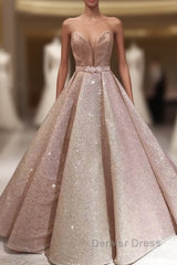 Puffy Robe De Soiree Ball Gown Sweetheart Sequins Sparkle Long Prom Dresses Prom Gown Evening Dresses