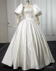 Puffy Sleeves Ball Gown Satin Dresses