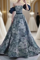 Puffy Sleeves Print Blue Quinceanera Prom Dresses