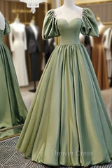 Puffy Sleeves Satin Bridesmaid Dresses Long