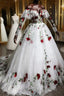 Puffy Long Sleeves Off the Shoulder Lace Tulle Prom Dresses with Appliques