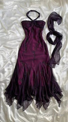 Purple A Line Beaded Long Prom Dress Ruffled Evening Dresses