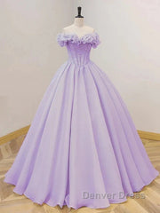 Purple A-Line Off Shoulder Long Ball Dresses Purple Dresses Prom Dresses