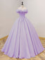 Purple A Line Off Shoulder Long Prom Dress, Purple Sweet 16 Dresses