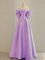 Purple A Line Satin Long Prom Dress, Purple Satin Prom Dresses