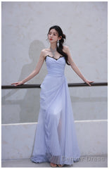 Purple A-Line Strapless Chiffon Pleated Long Prom Dress Chic Lace Graduation Prom Dress