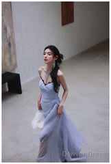 Purple A-Line Strapless Chiffon Pleated Long Prom Dress Chic Lace Graduation Prom Dress