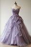 Purple A Line Sweetheart Tulle Applique Long Prom Dress Sweet Prom Dresses