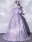 Purple A Line Tulle Sequin Long Prom Dress, Purple Sequin Long Prom Dresses