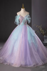 Purple And Blue Tulle Long Prom Dress, Beautiful A-Line Evening Party Dress