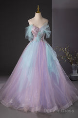 Purple And Blue Tulle Long Prom Dress, Beautiful A-Line Evening Party Dress