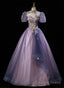 Purple And Pink Tulle High Neckline Long Party Dress, Ball Gown Tulle Sweet 16 Dress