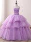 Purple Ball Gowns Organza Sweetheart neck Sweet 15 Dressess With Crystal