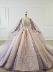 Purple Ball Gown Tulle Sequins Beading Wedding Dress With Shawl