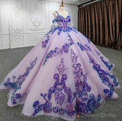 Purple Beaded Sweetheart Evening Party Dress Sequined Ball Gown