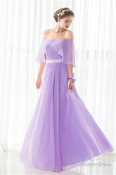 Purple Chiffon Off The Shoulder Long Bridesmaid Dresses