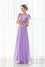 Purple Chiffon V Neck Backless Pleats Long Bridesmaid Dresses