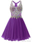 Purple Chiffon V Neck Homecoming Dresses