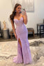 Purple Corset Sweetheart Long Lace Prom Dresses with Slit