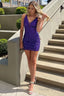 Purple Criss Cross Straps Sequins Homecoming Dresses