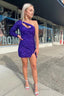 Purple Cut Out Open Back One Shoulder Sequins Homecoming Dresses