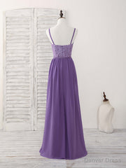 Purple Lace Chiffon Long Prom Dress Purple Bridesmaid Dress