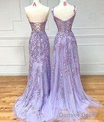 Purple Lace Long Prom Dress